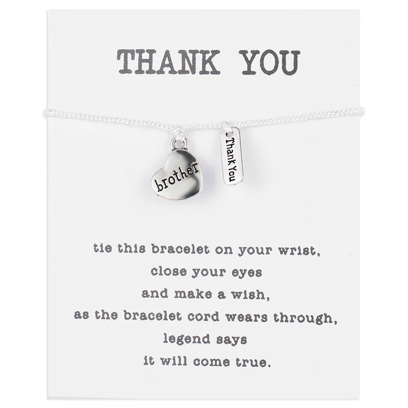 

Thank You Card To Sister Brother Handmade Alloy Dangle Woven Adjustable Bracelet DIY 13 Rope Colors Jewelry Making