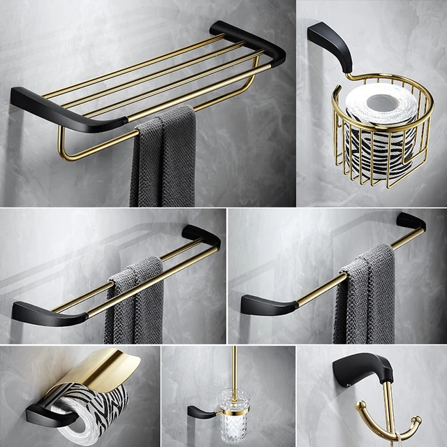 Gold Copper Bathroom Set Soild Brass Towel/Paper Ring/Bars Toilet Brush Holder Tissue Basket Hook Hardwar