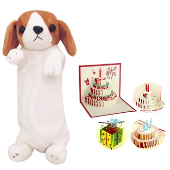 

1pcs Pencil Case Dog Pencilcase (Border Collie) & 4Pcs 3D Up Birthday Cards Greeting Cards with Envelope