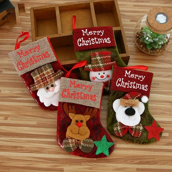 

Christmas Stocking Classic Christmas Stocking Xmas Character 3D Plush with Faux Fur Cuff Christmas Decorations Party Accessory