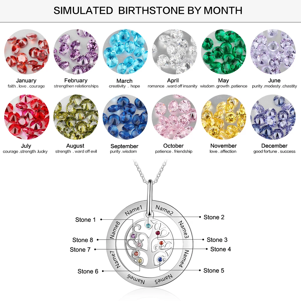 Дерево жизни персонализированное семейное дерево ожерелье с подвеской на заказ именное ожерелье с 8 камнями по месяцу рождения Рождественские подарки(Lam Hub Fong