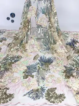 

African Lace Fabric 2019 High Quality 3D Flower Fabric Embroidery with Beads French Tulle Net Lace for Wedding Dress (7-19