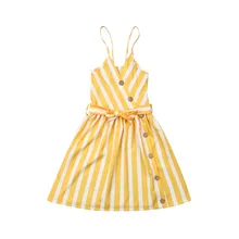 Желтое Полосатое платье принцессы для маленьких девочек детские летние праздничные вечерние платья без рукавов на день рождения