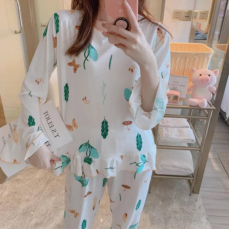 Wontive Autumn Women Long Sleepwear Suit Home Women Gift Female Sleepwear Cartoon female big plus size womens pajamas Sets - Color: S5