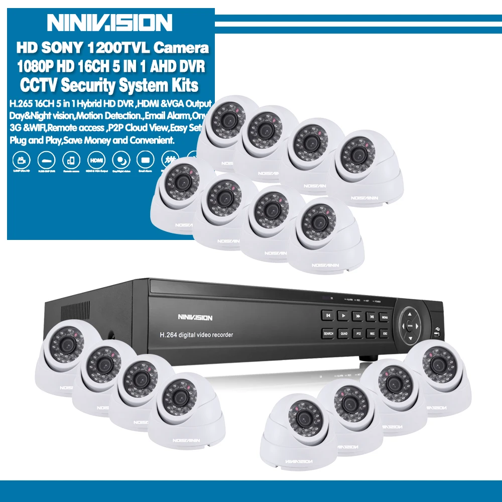 Камера видеонаблюдения SONY 16 каналов CCD шт. AHD DVR 1080P HDMI 1.0MP | Безопасность и защита