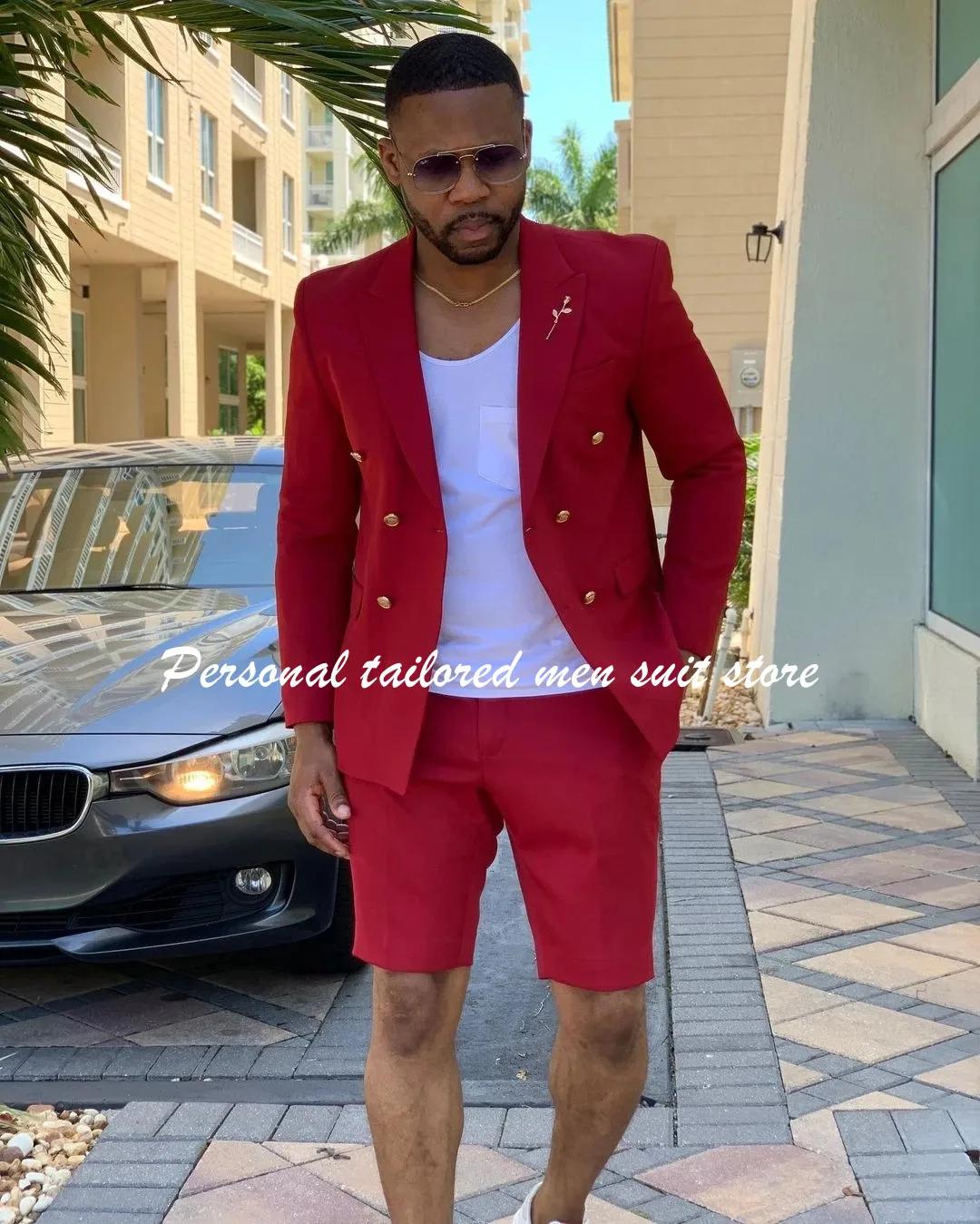 Red Double Breasted Men Suits Wedding 