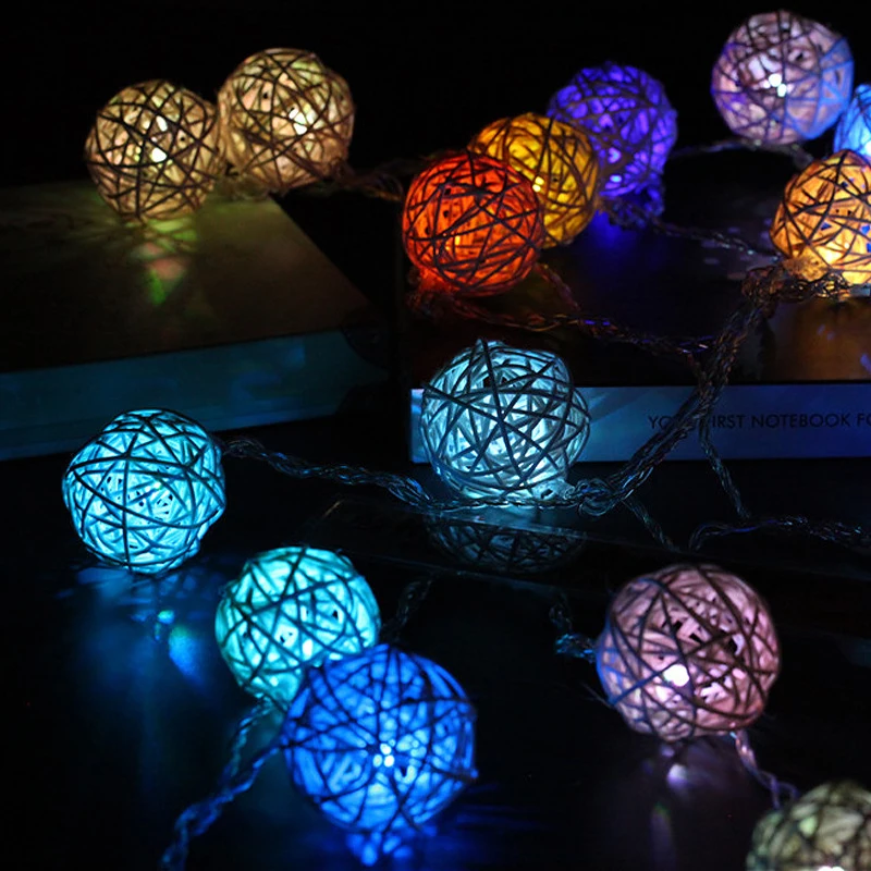 5m Rattan Ball LED String Lights Battery Operated Rattan Ball Light Chain Guirlande Lumineuse Holiday Christmas Lights Garland