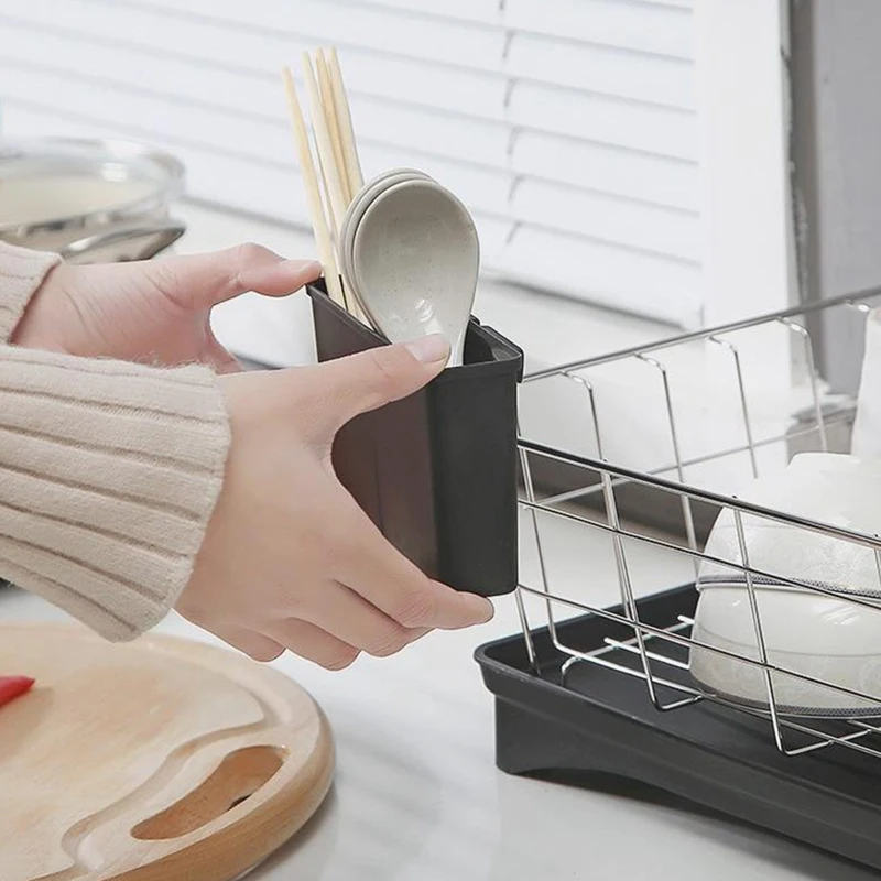 Сушилка для посуды из нержавеющей стали со съемным набором из 3 предметов, стойкая к ржавчине, посуда Holde для кухонной стойки, стойка для хранения Wh