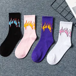 Flame Socks Set Cotton Street Fashion Harajuku Hip Hop Sports Short Socks Men Baskball Running White Fun Socks 1 Pair