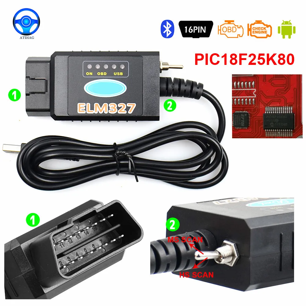 Инструмент Диагностический ELM 2021 327 USB Bluetooth работает на Forscan для Ford HS CAN /MS V1.5