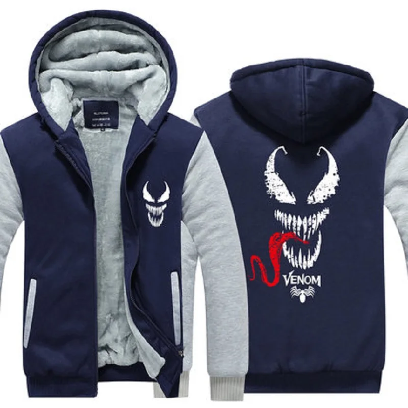 Venom комикс Герой Толстовка Куртка пальто зима флис толстые теплые толстовки с длинным рукавом размера плюс