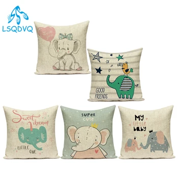 

Cute Cartoon Lovely Animals Elephant Cotton Linen Decorative Pillows Cushion Cover for Sofa Home Living Room Decoration
