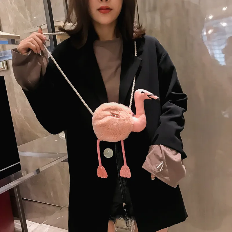 Fashion Flamingos Plush Backpack Toys Pink Ostrich Key Card Coin Purse Crossbody Bag Shoulder Bags Dolls Gift for Kids Girls (4)