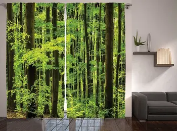 

Mountain Window Curtains Spring Foliage Beech Forest Fresh Morning View in The Mountains Image Living Room Bedroom Decor Curtain