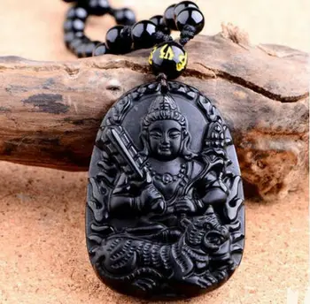 

The Patron Saint Of Natural Obsidian Akasagarbha Guan Yin Amulet Handmade Pendants Buddha Statue Necklace Pendant Gift