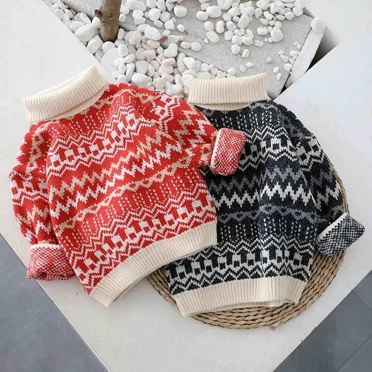 children's clothes Korean version of the vintage girl pile collar sweater winter thick children's turtleneck sweater boy