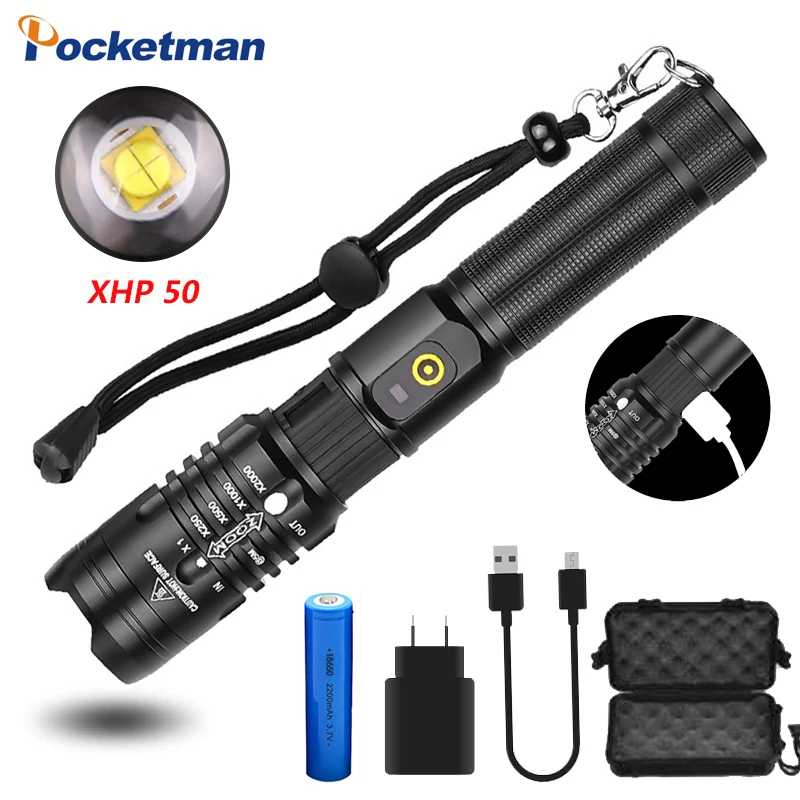 POCKETMAN Bright Led flashlight xhp50.2 most powerful flashlight 18650