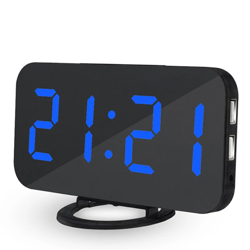 Online Reloj despertador con espejo de la canción de JULY S Relojes LED digitales cargador de teléfono USB reloj electrónico de mesa de dormir Auto ajustable relojes con luz