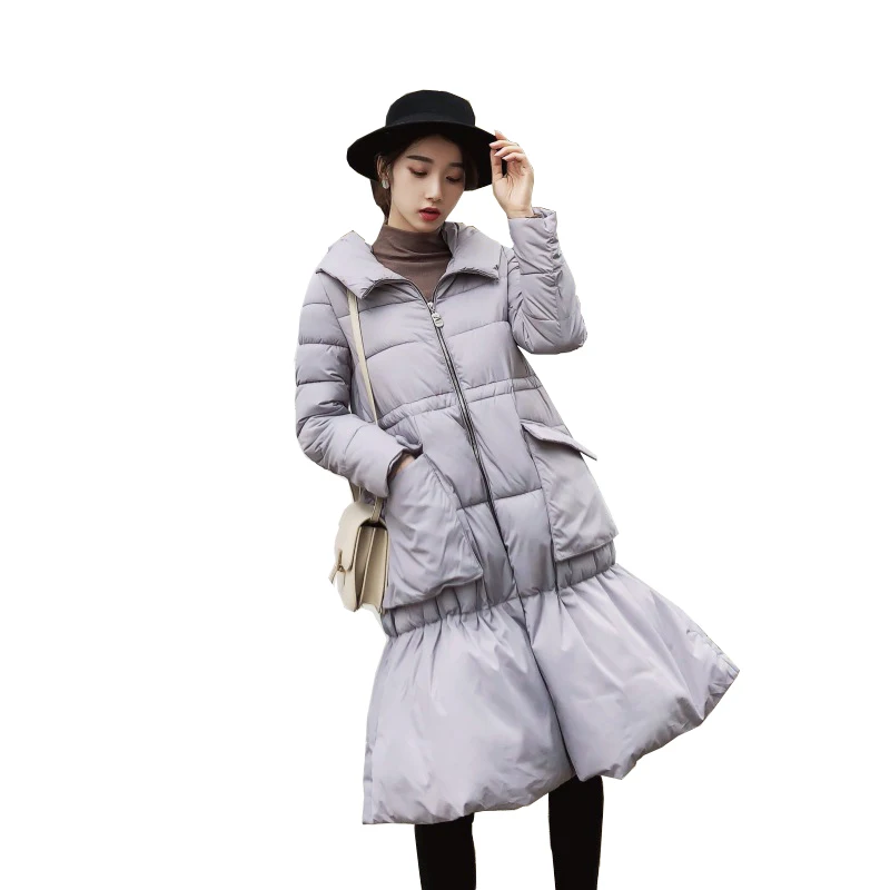 Женская длинная парка, зимняя модная куртка, толстое теплое пальто, женская хлопковая парка, длинная куртка, зимняя куртка с капюшоном, Feminina - Цвет: Gray