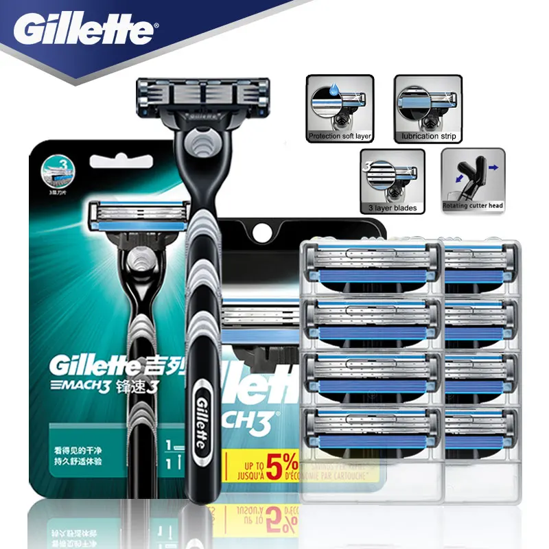 Опасная бритва Станок для бритья Gillette Mach 3 Кассеты Лезвия бритвы Безопасная лица Для бороды Уход за лицом