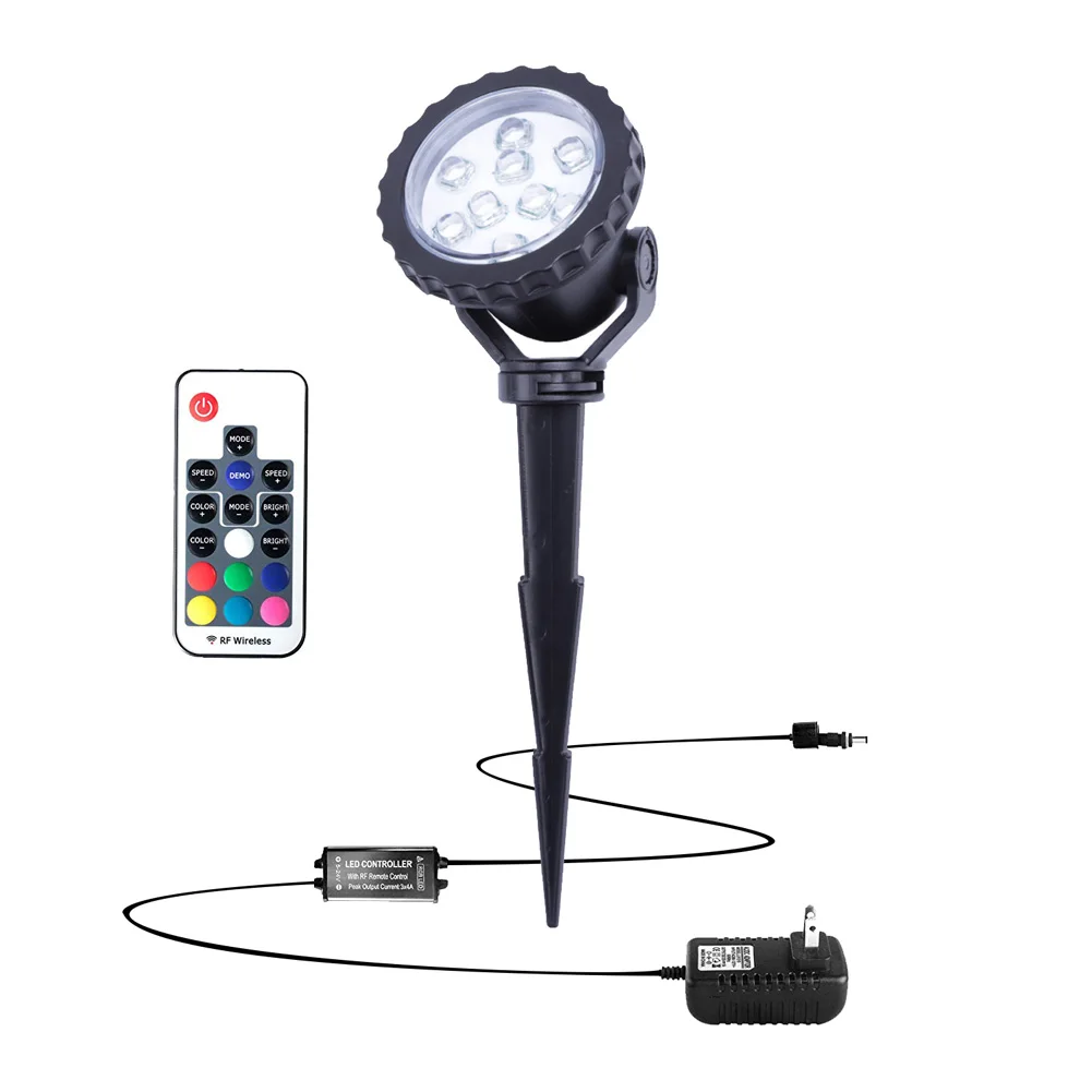 

Landscape Light 2W RF Remote Control Outdoor Pathway RGB Waterproof Rotating Decoration Garden Lawn With Spike Color Changing