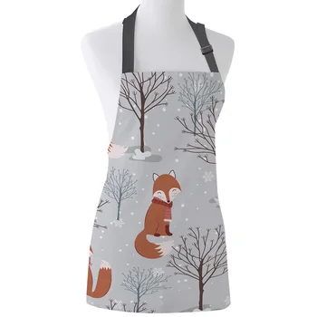 

Brown Fox Branches Snow Print Apron Print Unisex Kitchen Bib with Adjustable Neck for Cooking Gardening