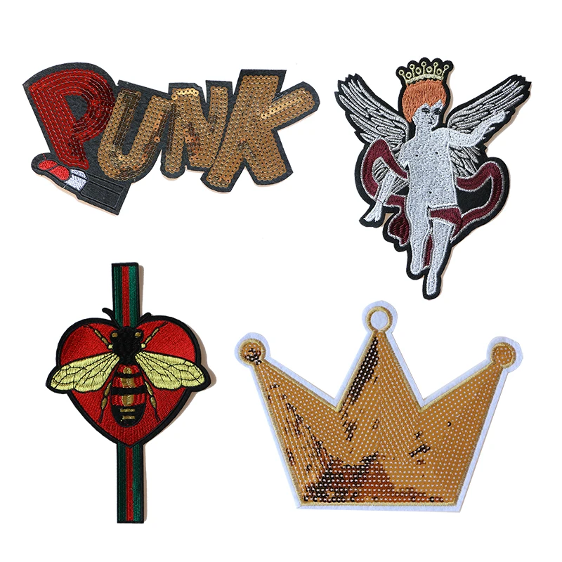 

Cartoon Decorative Patch Punk Angel Love Bee Sequin icon Embroidered Applique Patches For DIY Iron on Badges on clothes Stickers