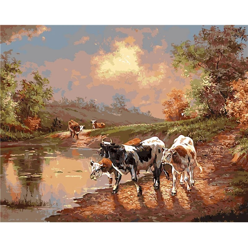 

Digital Oil Paintings,Picture By Numbers,Painting By Numbers For Adults Coloring By Number,Cattle Wall Art Pictures Home Decors