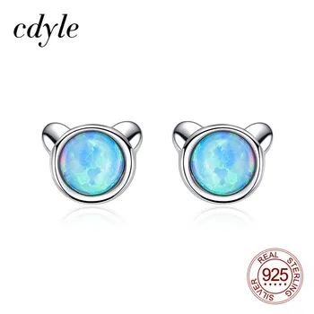 

Cdyle New Original Design Cute Bear Earrings with Blue Opal Stone 925 Sterling Silver Earrings for Women Girl Party Jewelry