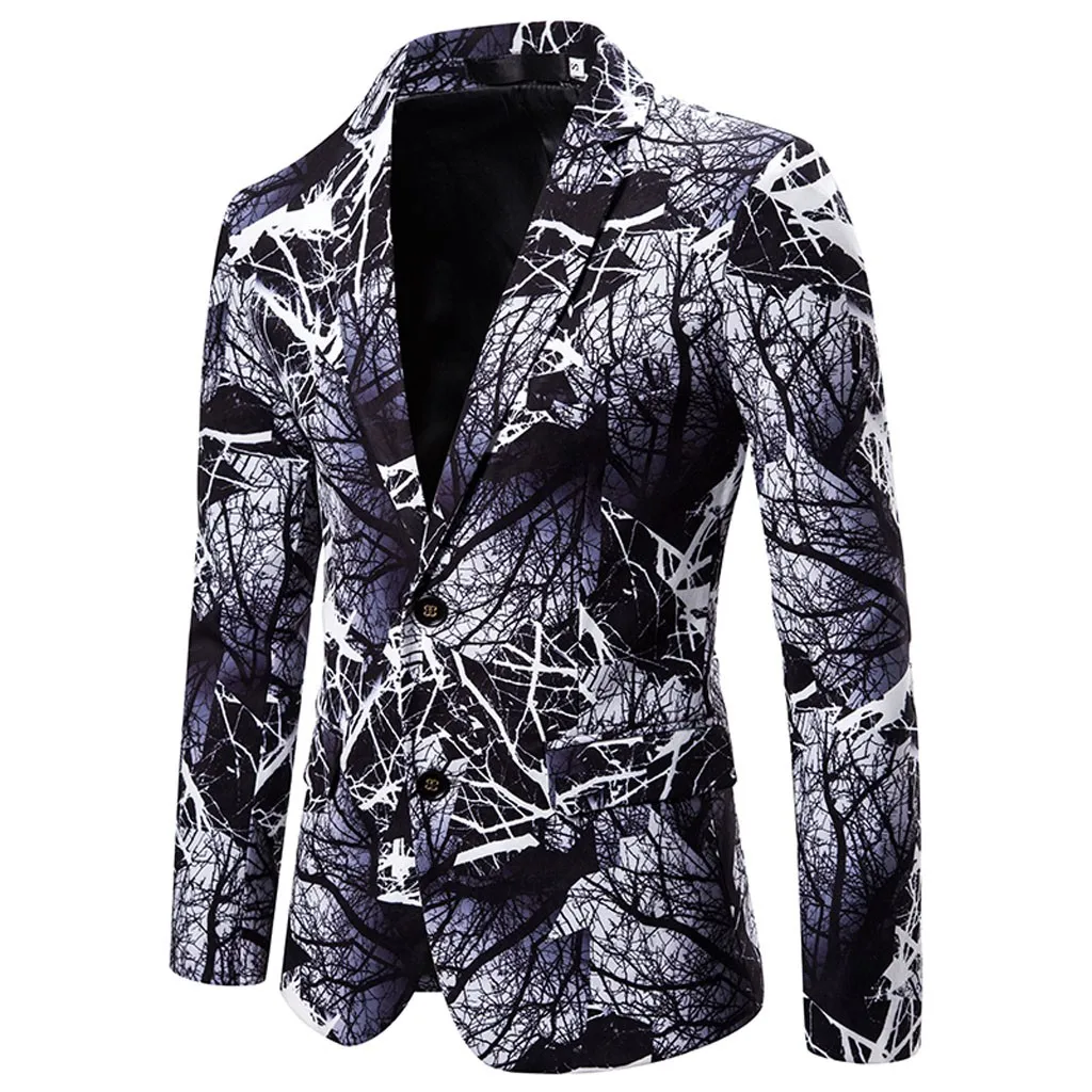 Winter Mens Jackets And Coats Slim Fit Notched Printed Stylish Suits Jacket Casual Lapel Men Blazer Floral Clothes 9.27