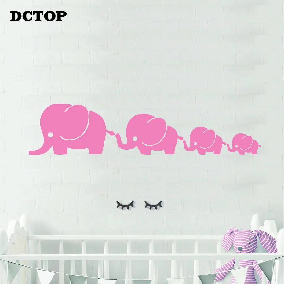 Nursery Cute Elephant Family and Baby Wall Stickers Animal Art Vinyls Decorative Decals for Kids Children's Room Door Home Mural (2)