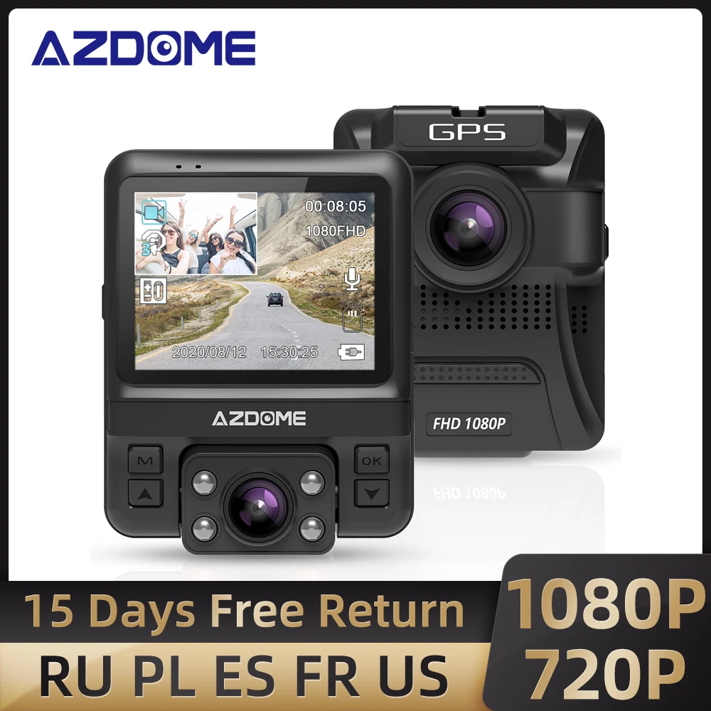 AZDOME UK Dash Cam Gs65h Mini caméra Double lentille Caméra de Voiture 1080 p Novatek 96655 GPS Vision de Nuit
