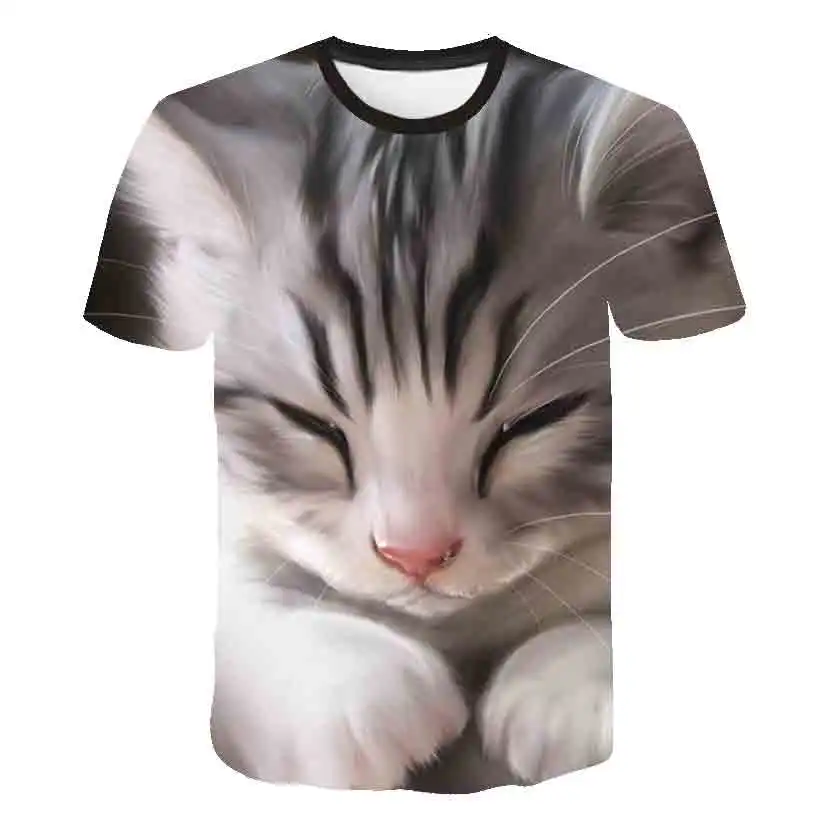 Модная 3D Футболка с принтом животных кошек для девочек топы в стиле Харадзюку женские футболки круглым