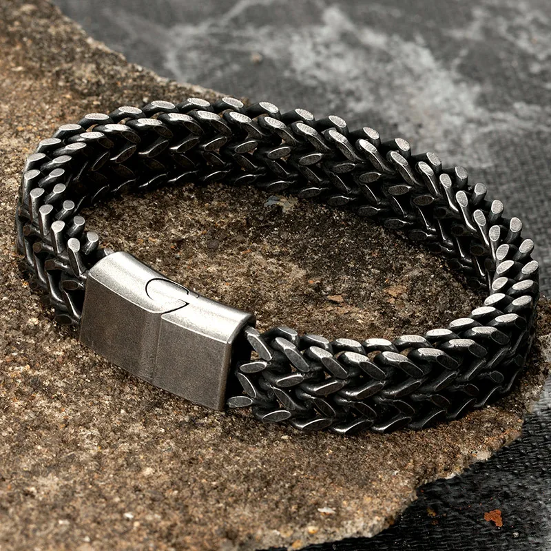 Stainless Steel Chain Men Bracelet Punk Hand Accessories Magnetic Clasp Vintage Wristband Male Jewelry Wholesale Christmas Gifts