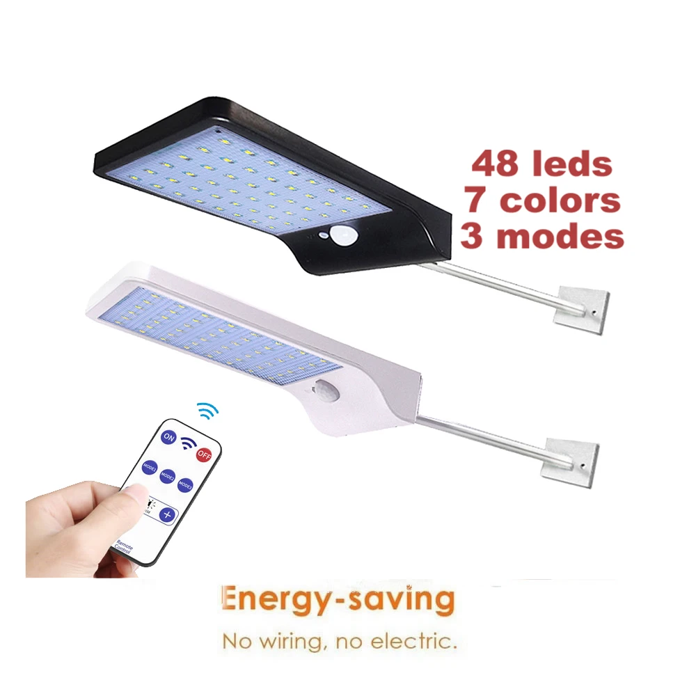 

remote 48/36 led Solar Light PIR Motion Sensor Waterproof Outdoors Garden Solar Powered Street Wall spot flood lamp metal pole