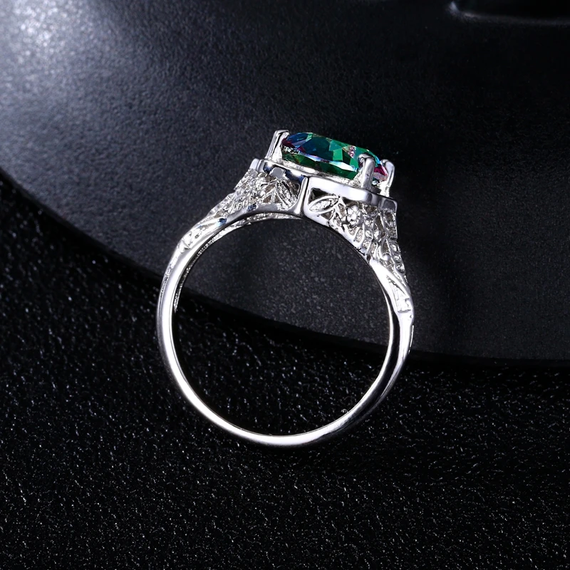 Silver Ring Genuine Rainbow Fire Mystic Topaz Ring S925 Silver Ring Fine Jewelry Gift For Women Lady Girls