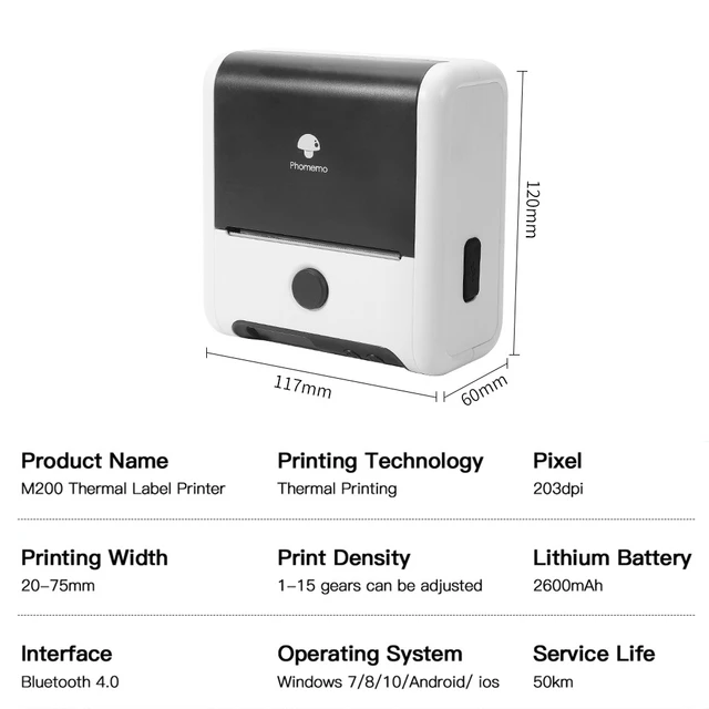 Mini imprimante thermique Portable M200, avec batterie intégrée, Bluetooth  - AliExpress