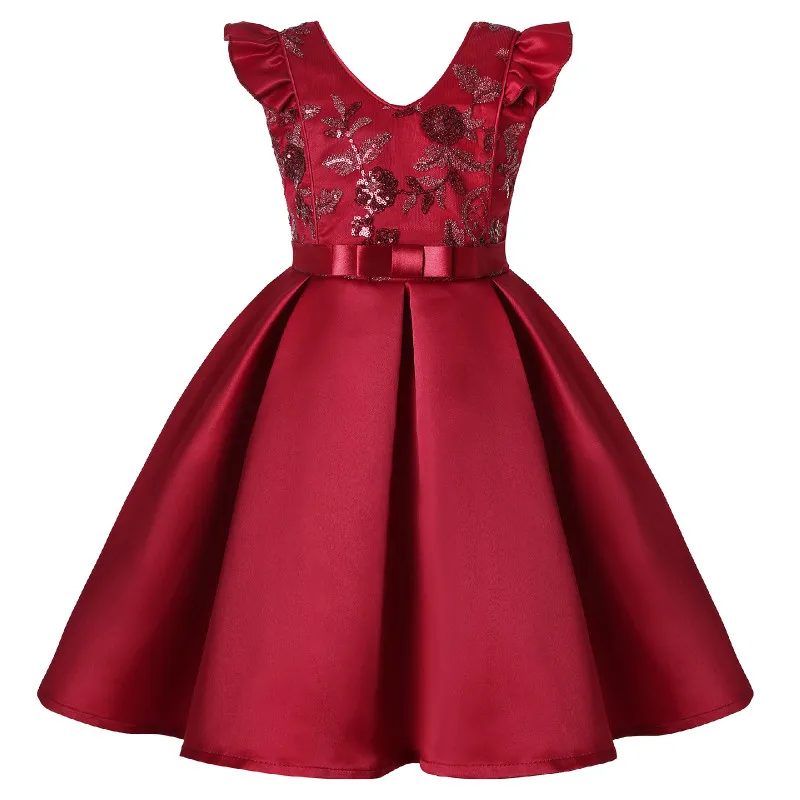 Рождественское платье с цветами и блестками для девочек; праздничное платье принцессы на День рождения; одежда для малышей; детское платье с бантом; Одежда для девочек