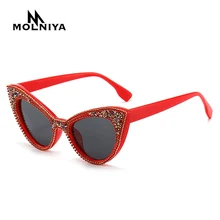 

2021 Rhinestone Sunglasses Women Retro Cat Eye Sunglasses High Quality Brand Designer Gradient Party Accessories