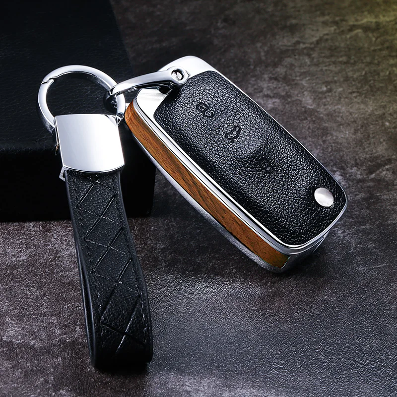 

Leather Wood Car Key Case Cover Fob Bag Suitable For Volkswage for VW Polo 6R Passat B5 3B3 Golf VI 6 MK6 Jetta IV 162 Tiguan 5N