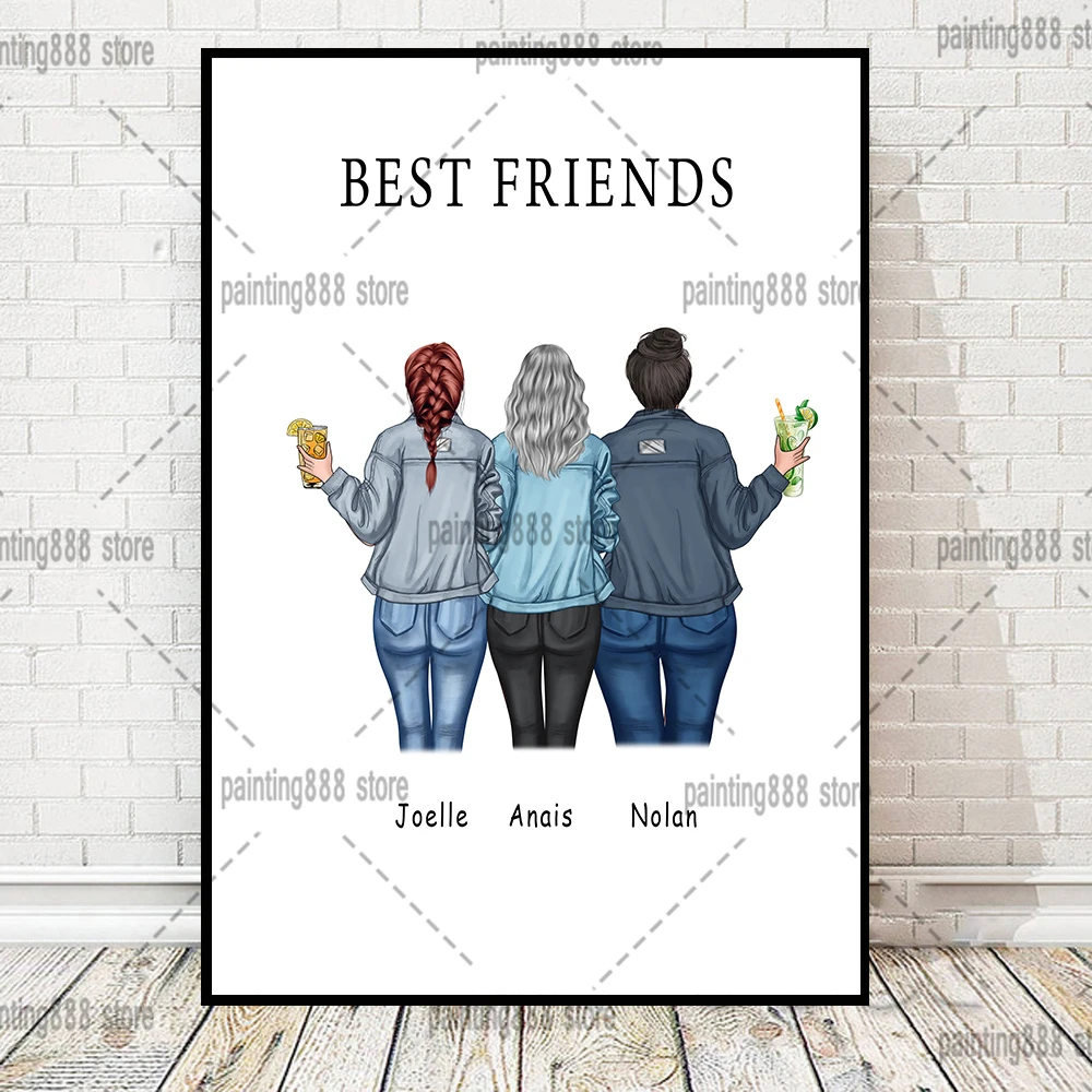 Custom Best Friends Besties Canvas Painting Fashion Girls Best Friends