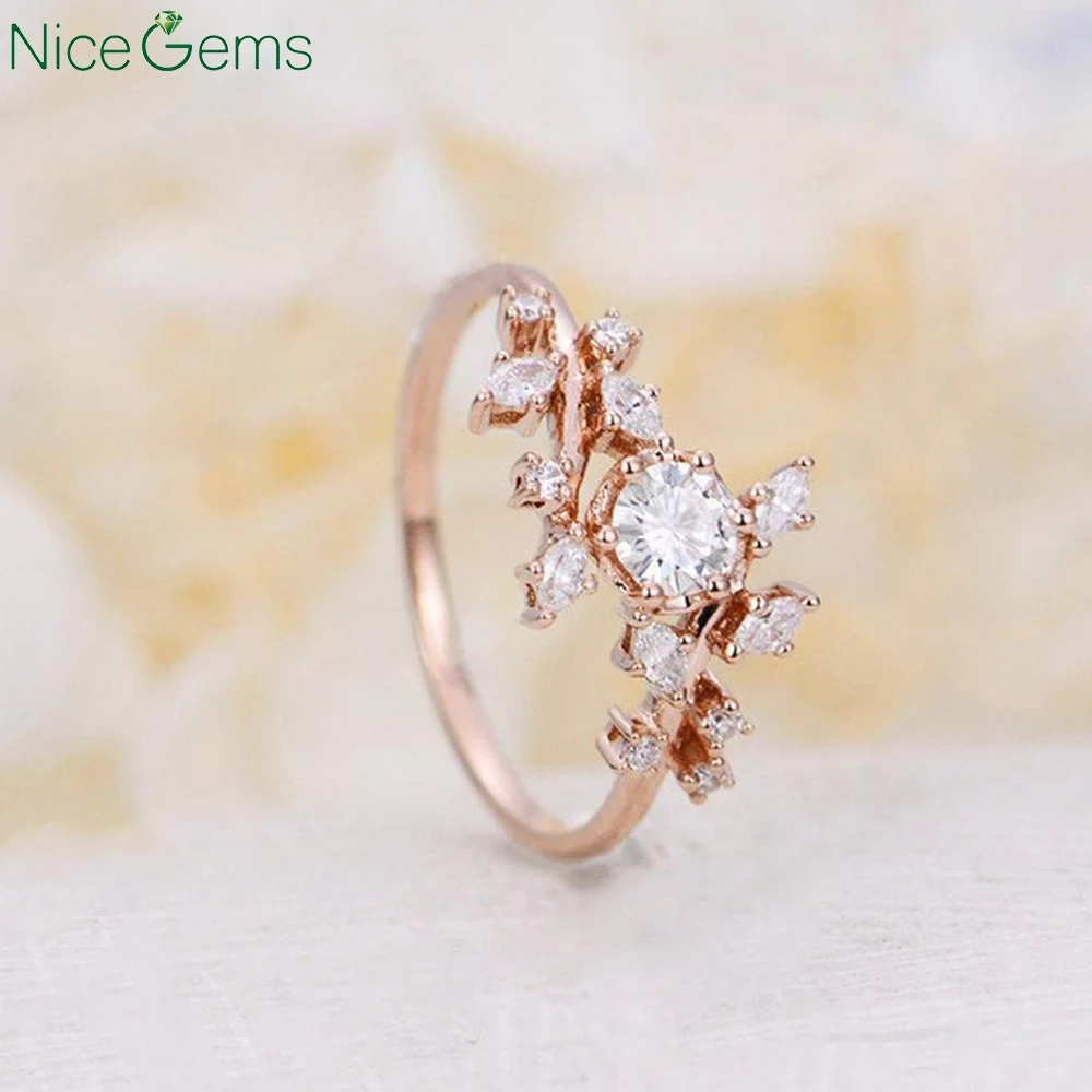 Винтажное обручальное кольцо NiceGems из розового золота 14 к моисанита с натуральным