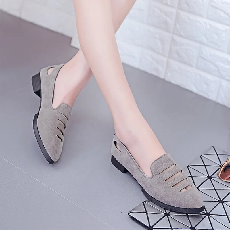 

Summer Slip On Low Heel Shoes Womens Pumps Flock Hollow Breathable Pumps Platform Ladies Pointed Toe Comfort Casual Single Shoes