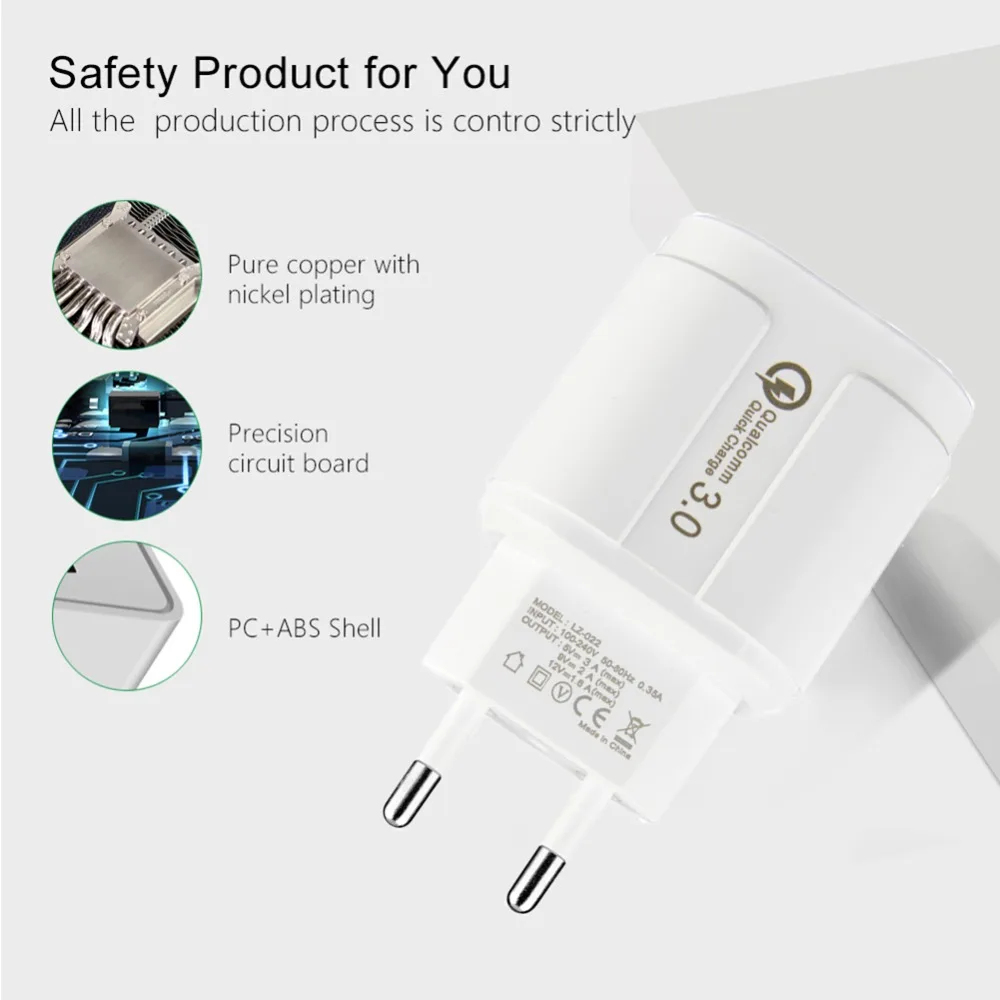 Универсальное зарядное устройство USB, адаптер для мобильного телефона, 5 В/3 А, штепсельная вилка ЕС, быстрая зарядка, QC 3,0, настенное зарядное устройство для Apple iPhone iPad samsung