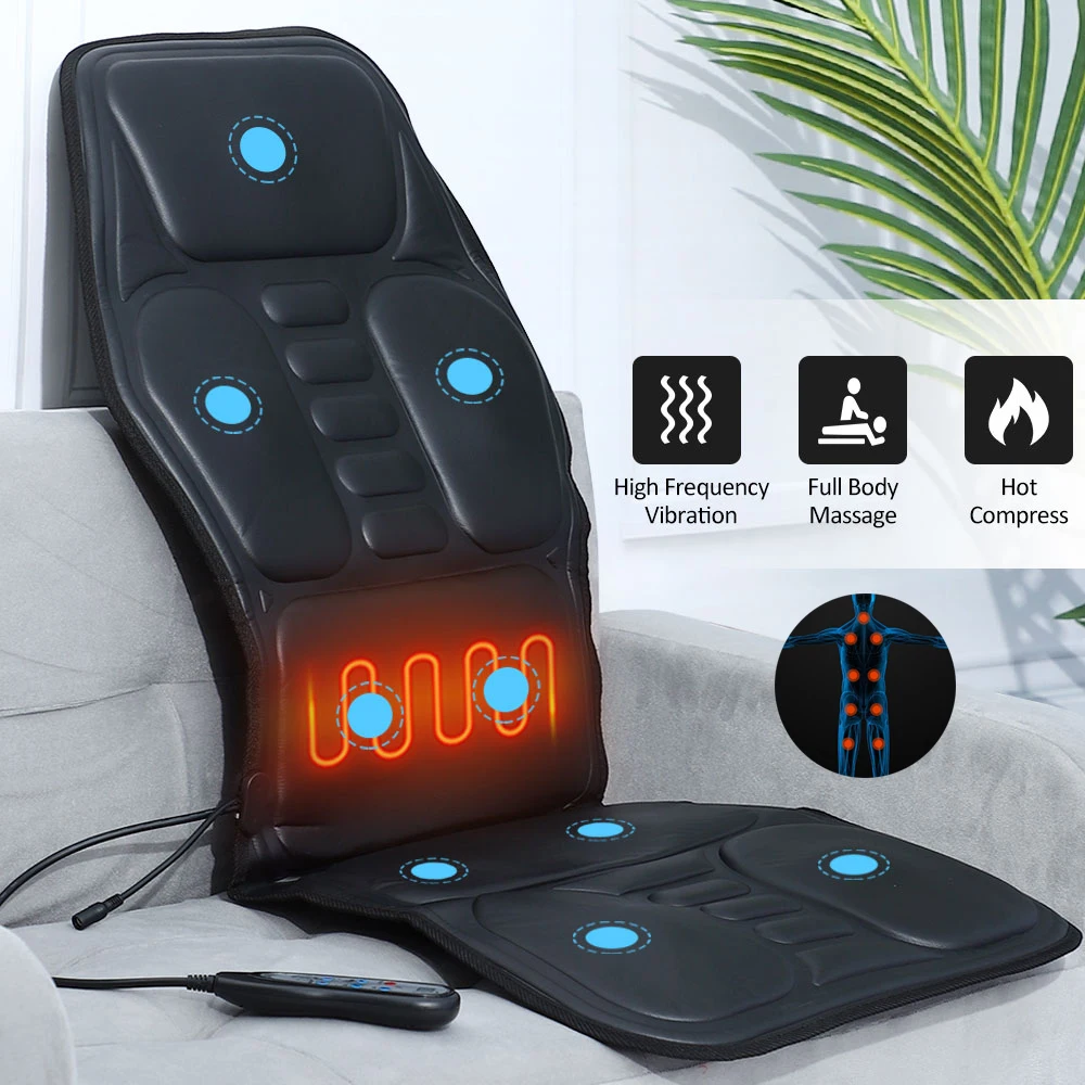 Car Back Massager Chair Cushion Electric Heating Vibrating Portable Massage Pad Lumbar Neck Pain Relief Mat Home Office Relax