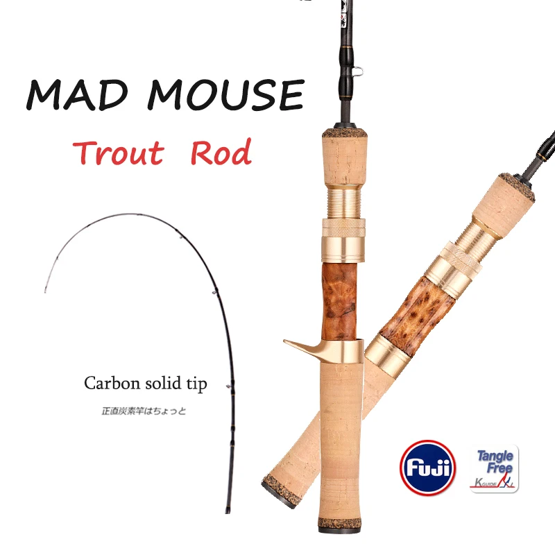

Free shipping!!MADMOUSE Full Fuji Parts Trout Rod 1.42m/1.68m Portable Rod Wood Handle Solid Carbon Spinning/Casting Fishing Rod