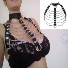 Жгут бюстгальтер кожа черный топ цепь заклепки панк ремень в готическом стиле размера плюс клетка для тела Грудь сексуальное бюстье Женское белье вечерние ночные клубы