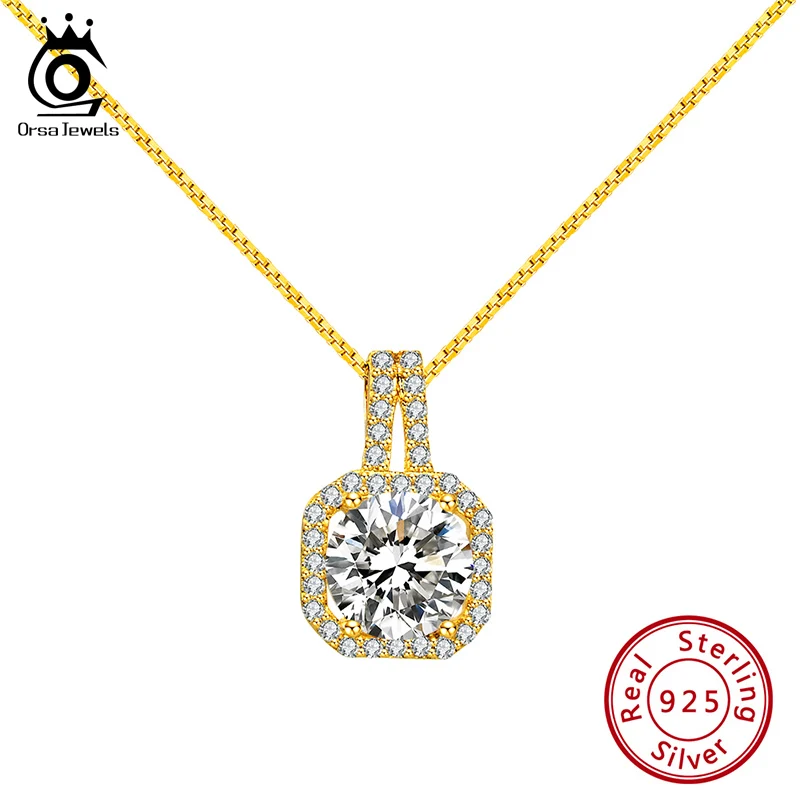 ORSA JEWELS Latest 925 Slide Pendant Necklace For Women Sterling Silver Clear AAAA Zircon Fashion Gift Party Daily Jewelry SN174 | Украшения