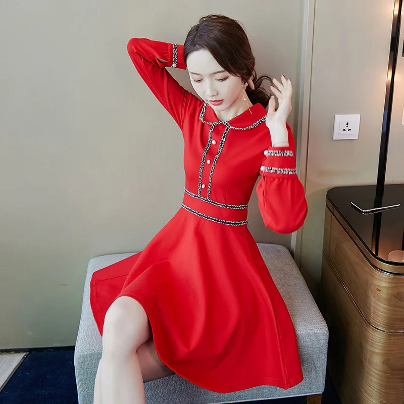 

Bright Red Dress Autumn And Winter Women's Elegant Annual General Meeting Formal Dress Bride Back Door Year of Fate Clothes Wint
