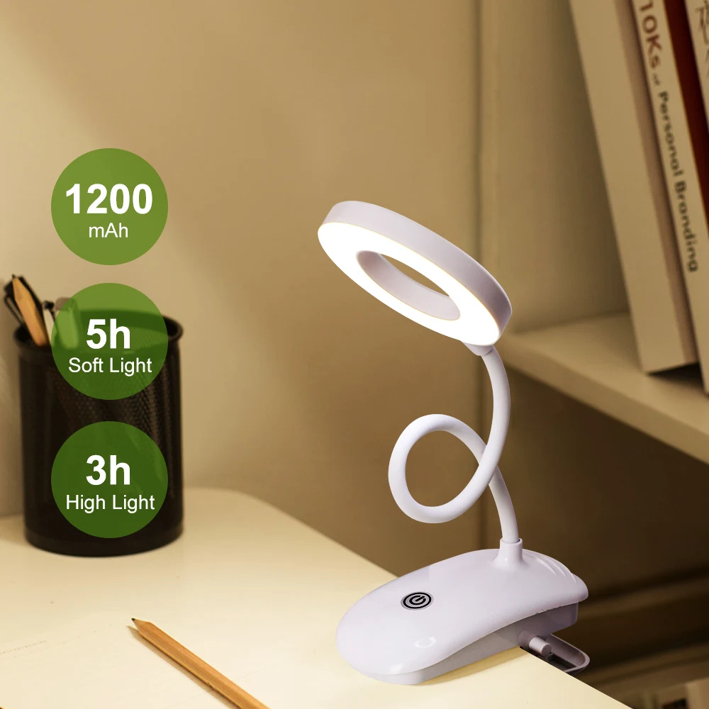 3 режима светодиодный настольный свет портативный глаз Защита Настольная лампа 7000K сенсорный USB перезаряжаемые лампы для чтения клип затемнения